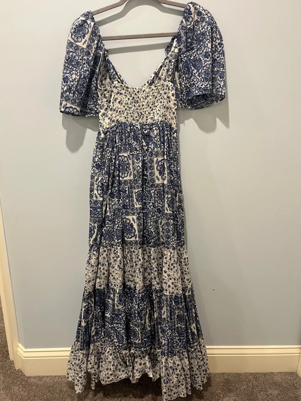 Abercrombie & Fitch Blue and White Patchwork Maxi Dress